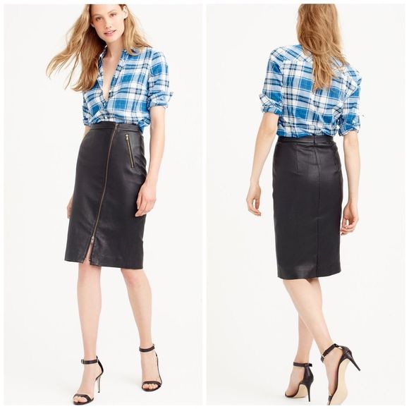 J. Crew Dresses & Skirts - J.Crew Collection Womens Leather Pencil Skirt Sz 00 Black Asymmetrical Zip RARE